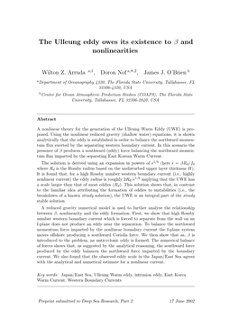 The Ulleung Eddy Owes Its Existence to Β and Nonlinearities