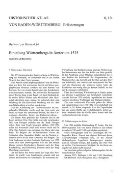 Einteilung Württembergs in Ämter Um 1525 Von ELMAR BLESSING