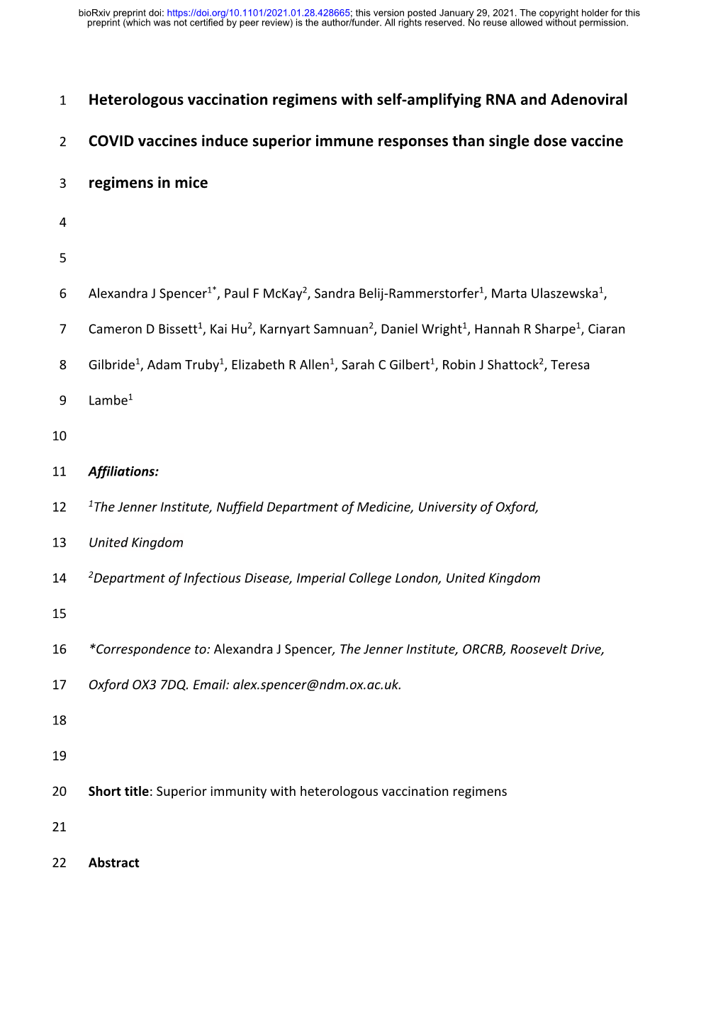 Heterologous Vaccination Regimens with Self-Amplifying RNA and Adenoviral