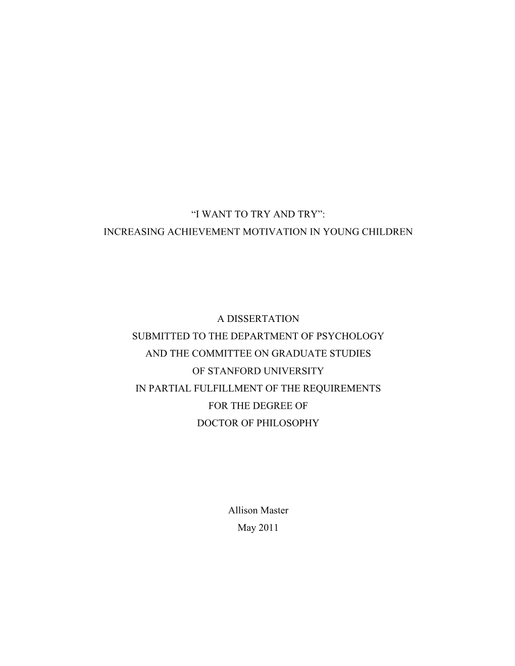 “I Want to Try and Try”: Increasing Achievement Motivation in Young Children