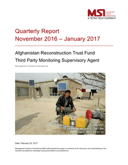 Quarterly Report November 2016 – January 2017