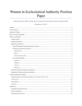 Women in Ecclesiastical Authority Position Paper