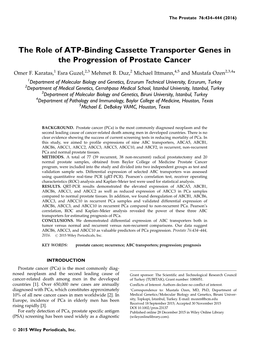 The Role of ATP-Binding Cassette Transporter Genes in the Progression of Prostate Cancer