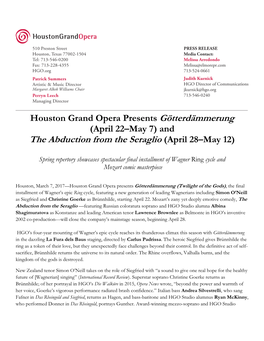 The Abduction from the Seraglio (April 28–May 12)