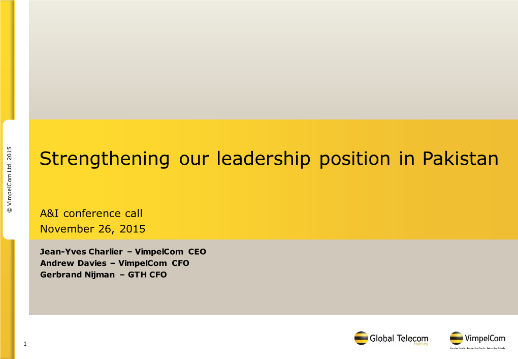 Strengthening Our Leadership Position in Pakistan