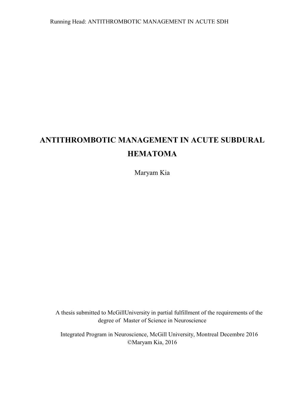 Antithrombotic Management in Acute Subdural Hematoma - DocsLib