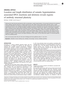 Location and Length Distribution of Somatic Hypermutation-Associated DNA Insertions and Deletions Reveals Regions of Antibody St