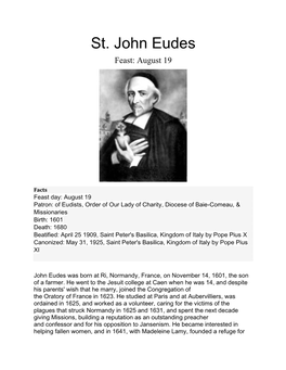 St. John Eudes Feast: August 19