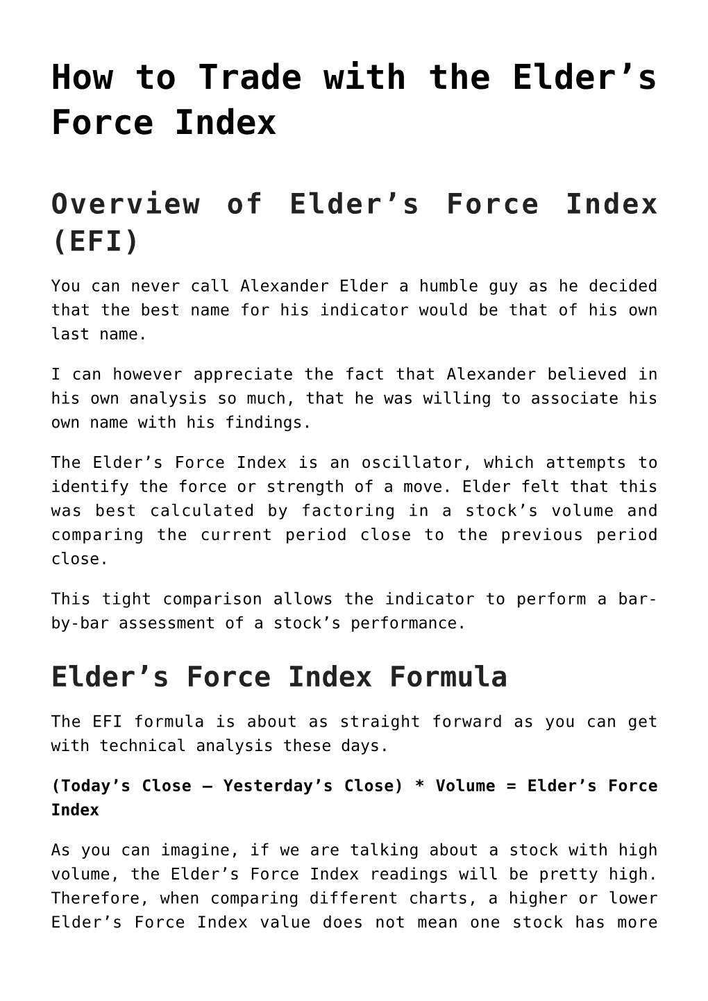 How to Trade with the Elder's Force Index