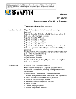 City Council Minutes for September 30, 2020