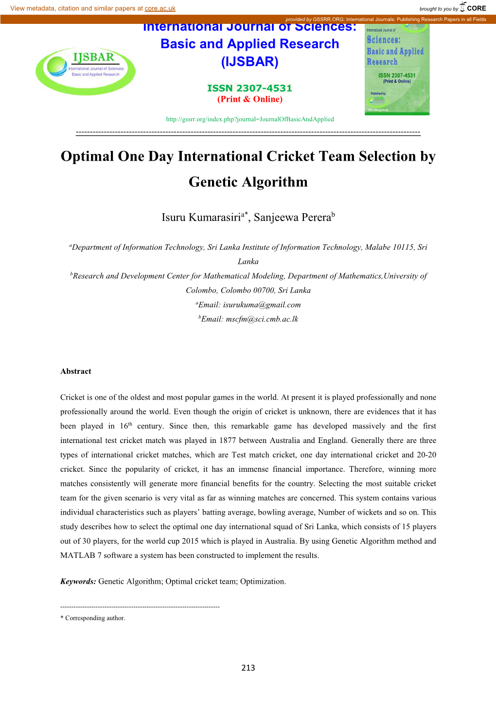 Optimal One Day International Cricket Team Selection by Genetic Algorithm