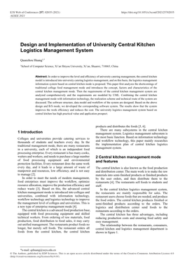 Design and Implementation of University Central Kitchen Logistics Management System