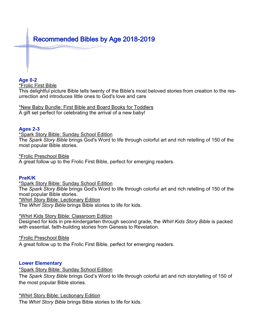 Recommended Bibles by Age 2018-2019