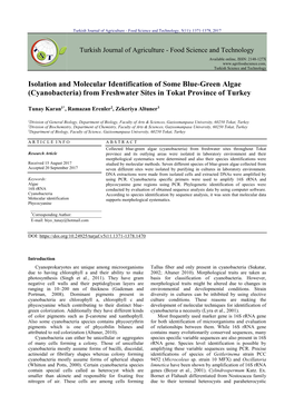 Isolation and Molecular Identification of Some Blue-Green Algae (Cyanobacteria) from Freshwater Sites in Tokat Province of Turkey