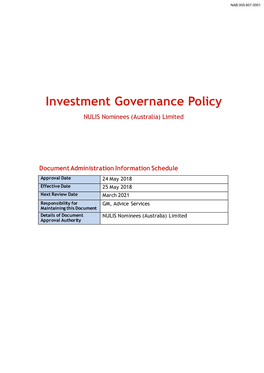 2018 05 24 NULIS Investment Governance Policy