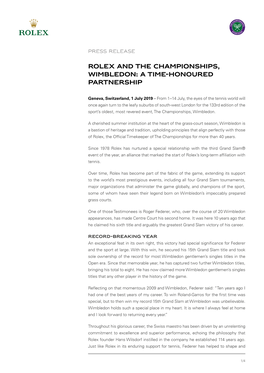 Rolex and the Championships, Wimbledon: a Time-Honoured Partnership