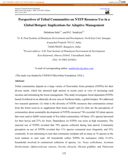 Tribal Mountain Communities Perspective on Ntfps Resources