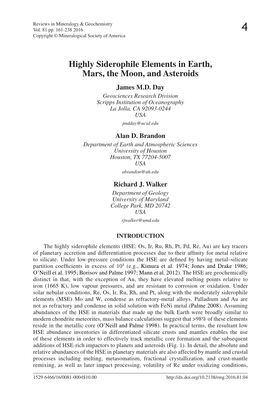 Highly Siderophile Elements in Earth, Mars, the Moon, and Asteroids James M.D