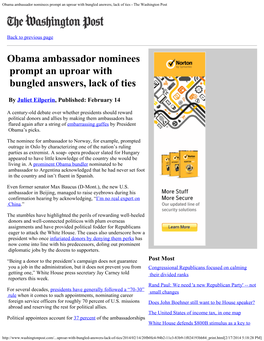 Obama Ambassador Nominees Prompt an Uproar with Bungled Answers, Lack of Ties - the Washington Post