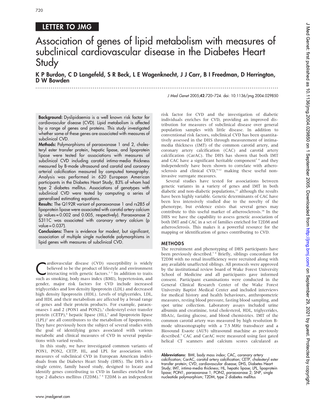 Association of Genes of Lipid Metabolism with Measures of Subclinical Cardiovascular Disease in the Diabetes Heart Study