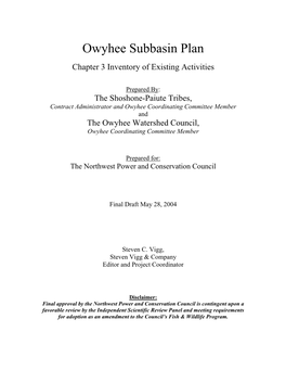 Owyhee Subbasin Plan