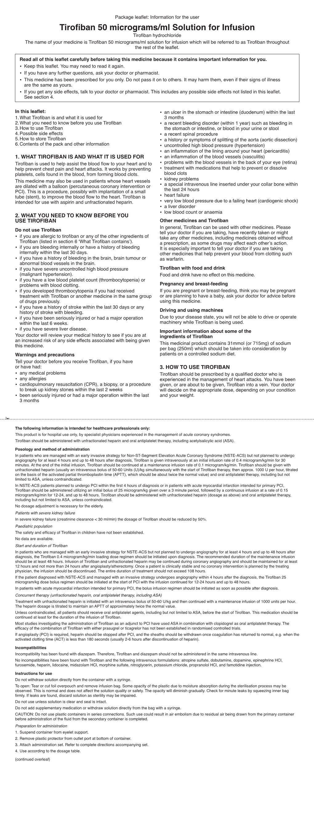 Tirofiban 50 Micrograms/Ml Solution for Infusion