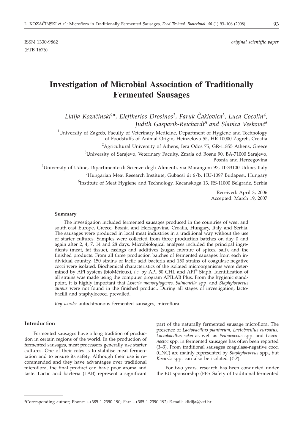 Investigation of Microbial Association of Traditionally Fermented Sausages