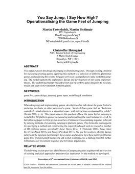 You Say Jump, I Say How High? Operationalising the Game Feel of Jumping