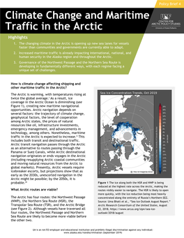 Climate Change and Maritime Traffic in the Arctic Highlights 1