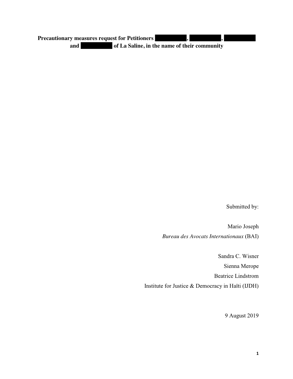 Precautionary Measures Request for Petitioners ______, ______, ______And ______Of La Saline, in the Name of Their Community