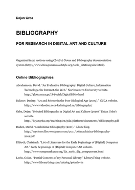 Bibliography for Research in Digital Art and Culture