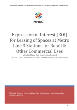 (EOI) for Leasing of Spaces at Metro Line 3 Stations for Retail & Other