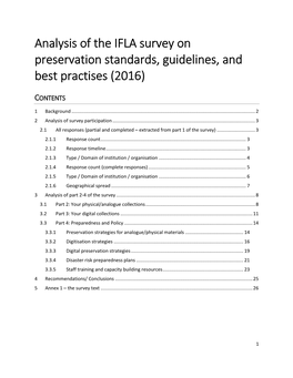 Analysis of the IFLA Survey on Preservation Standards, Guidelines, and Best Practises (2016)
