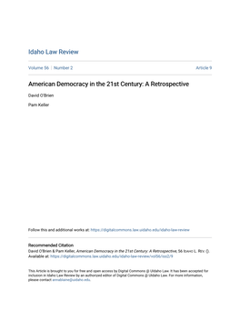 American Democracy in the 21St Century: a Retrospective