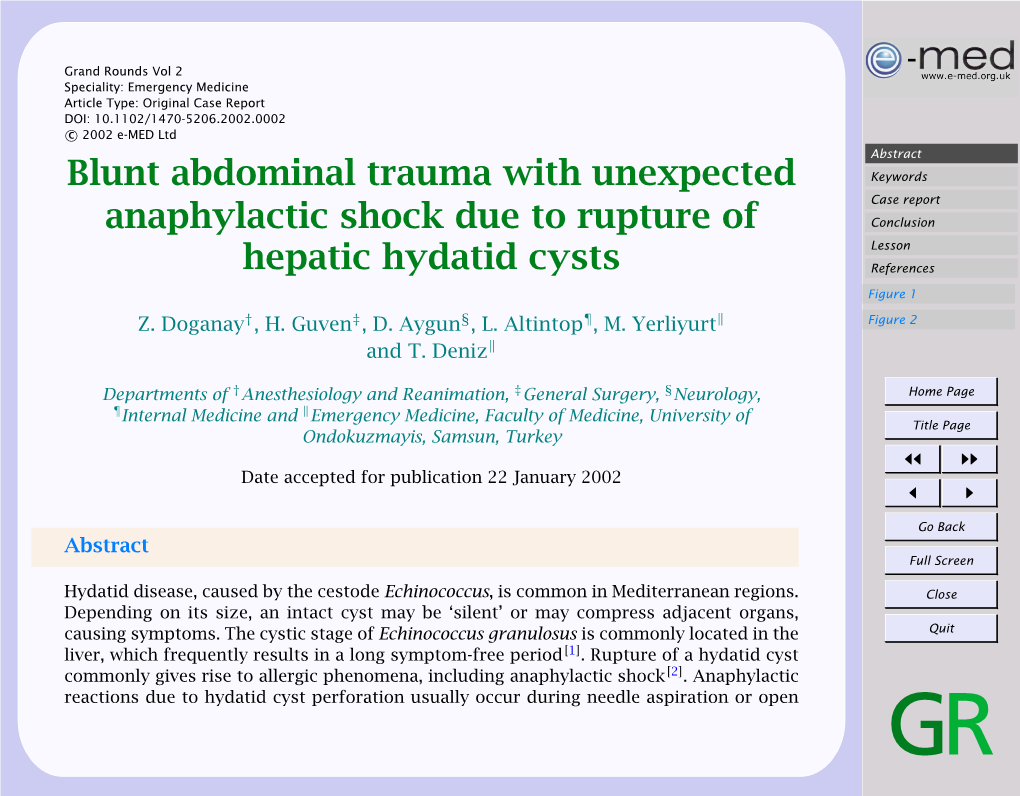 Blunt Abdominal Trauma with Unexpected Anaphylactic Shock Due