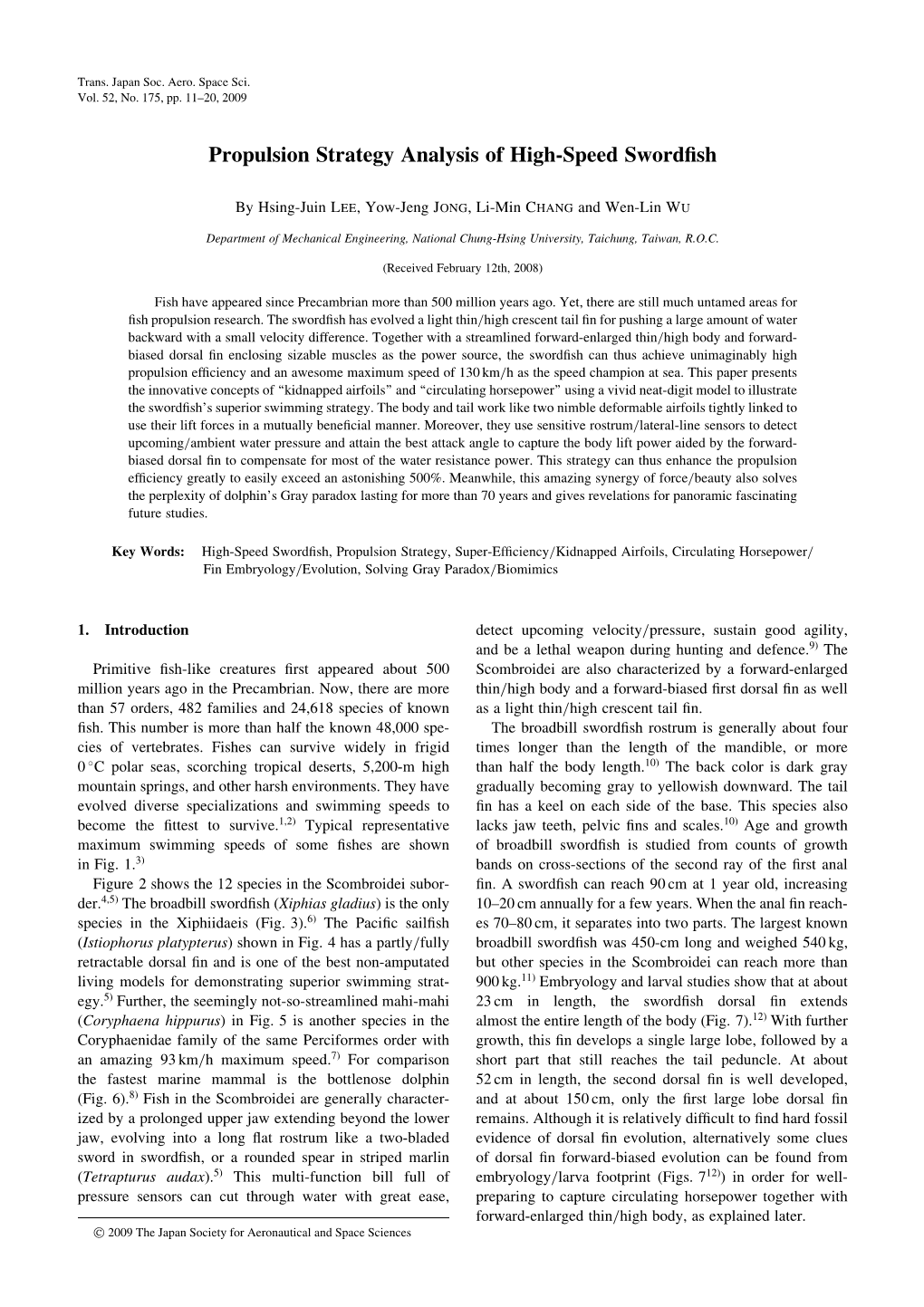 Propulsion Strategy Analysis of High-Speed Swordfish