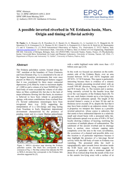 A Possible Inverted Riverbed in NE Eridania Basin, Mars. Origin and Timing of Fluvial Activity