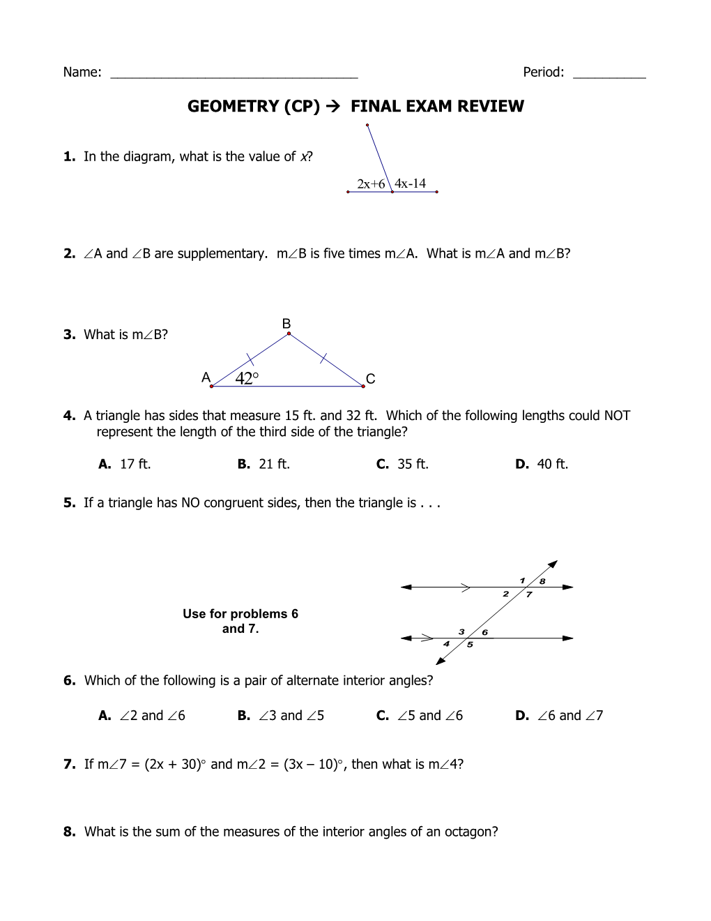 Geometry (Cp) À Final Exam Review