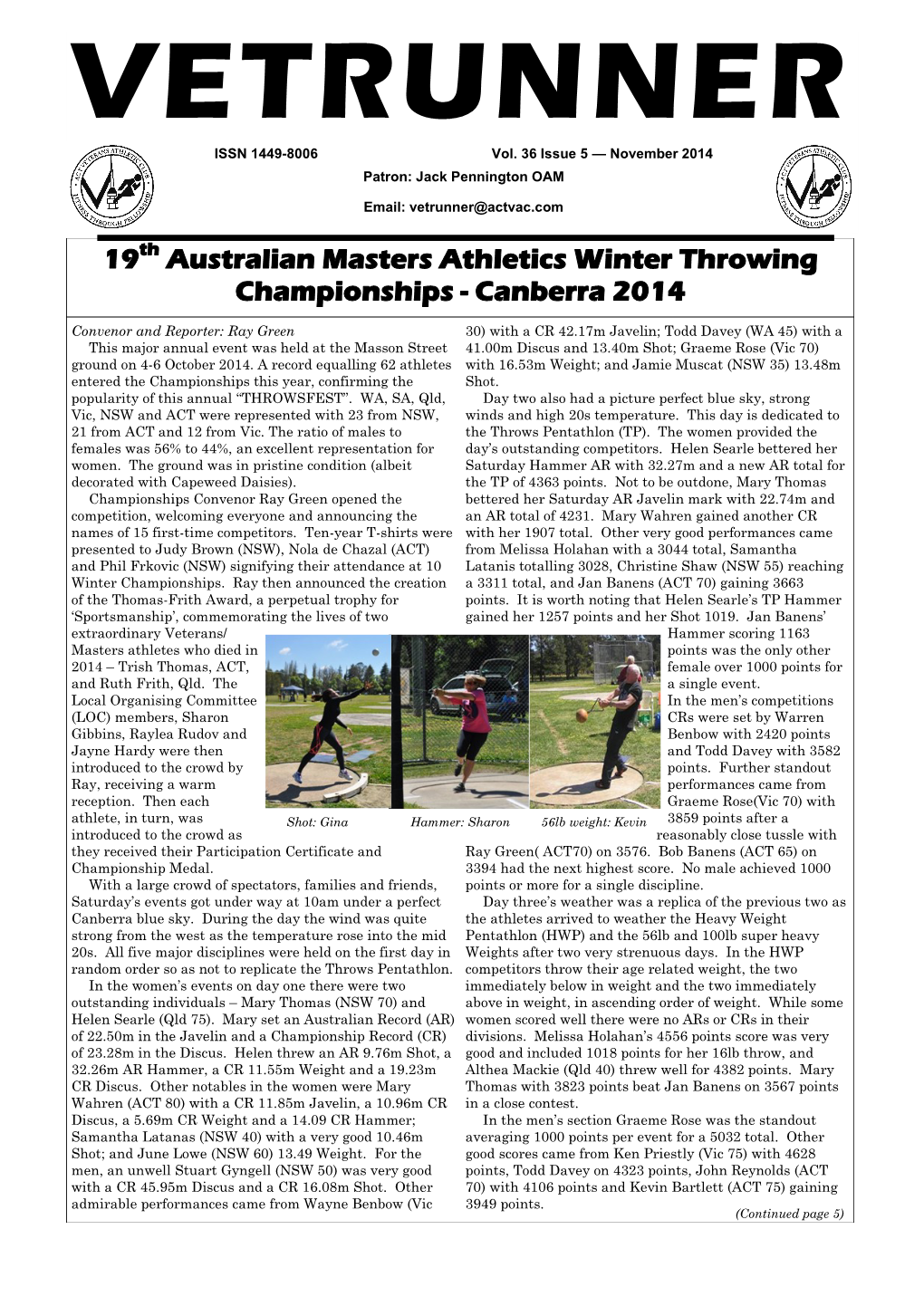 19 Australian Masters Athletics Winter Throwing Championships