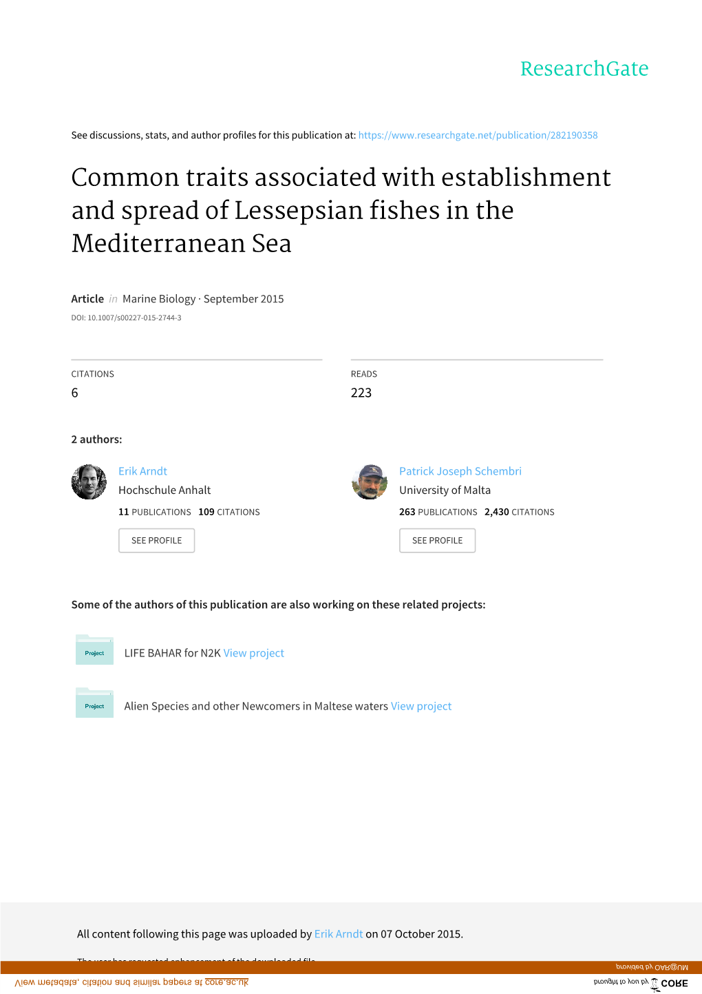 Common Traits Associated with Establishment and Spread of Lessepsian Fishes in the Mediterranean Sea