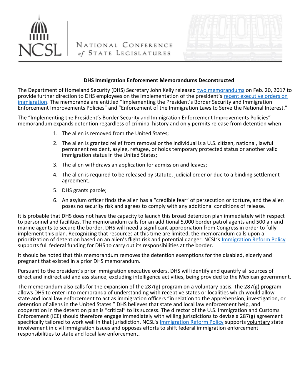 DHS Immigration Enforcement Memorandums Deconstructed the Department of Homeland Security (DHS) Secretary John Kelly Released Two Memorandums on Feb