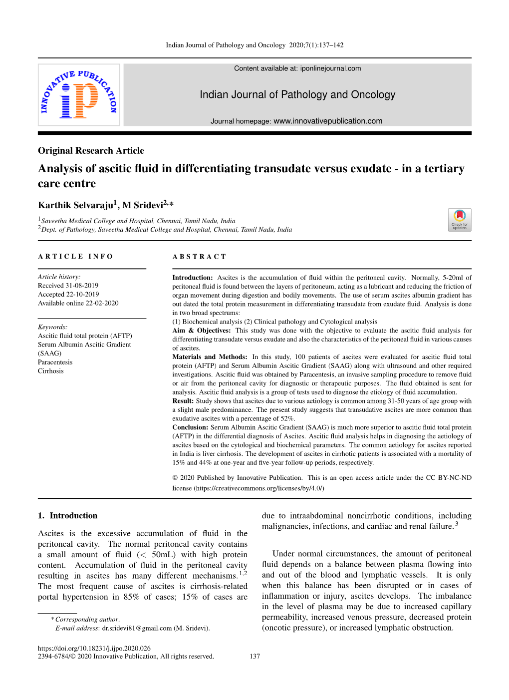 Analysis of Ascitic Fluid in Differentiating Transudate Versus