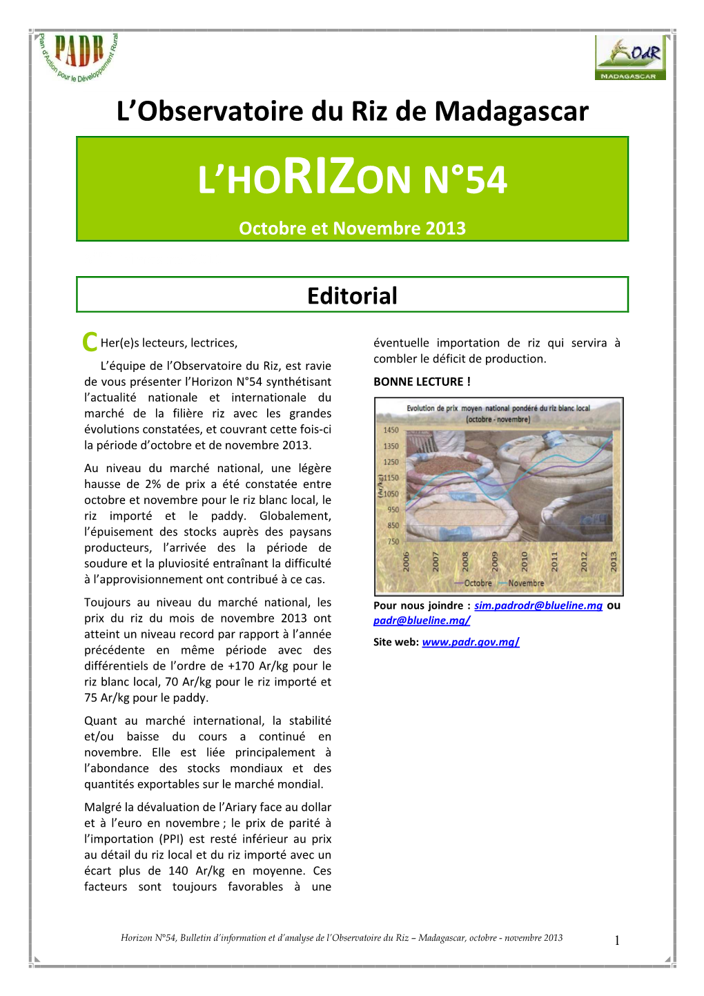 HORIZON N°54 Octobre Et Novembre 2013 3Ème Trimestre 2011 Editorial