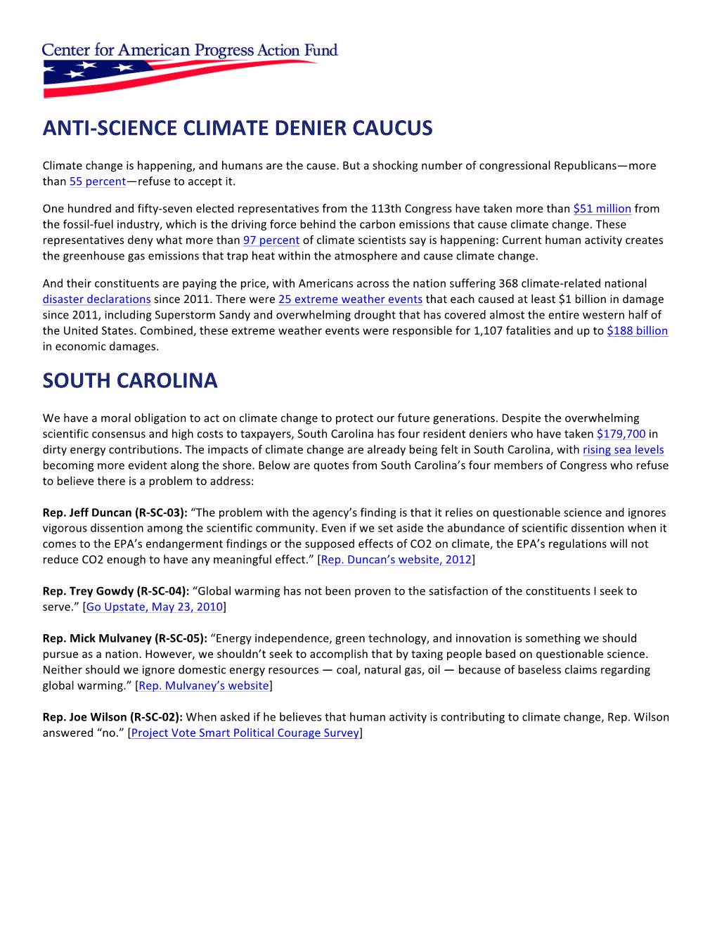 Anti-‐Science Climate Denier Caucus South Carolina