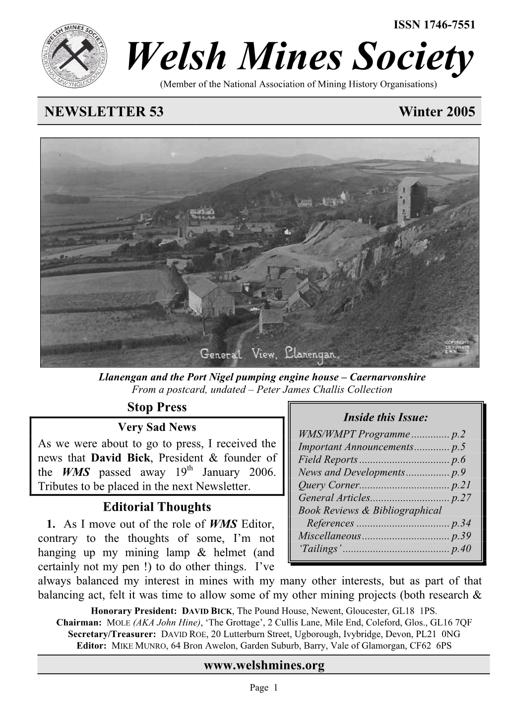 Welsh Mines Society (Member of the National Association of Mining History Organisations)