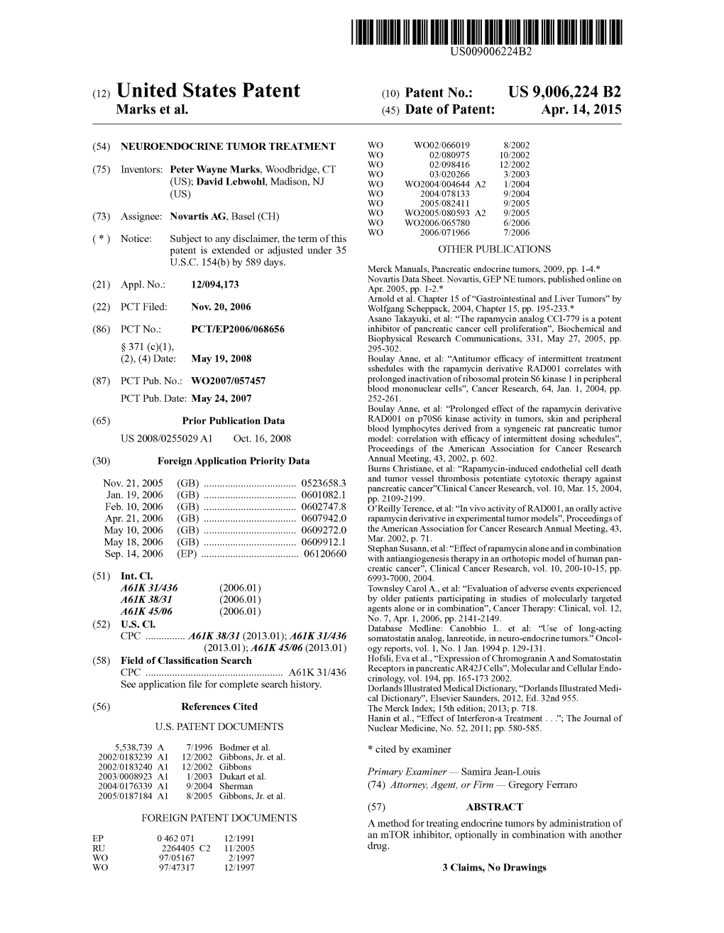 (12) United States Patent (10) Patent No.: US 9,006,224 B2 Marks Et Al