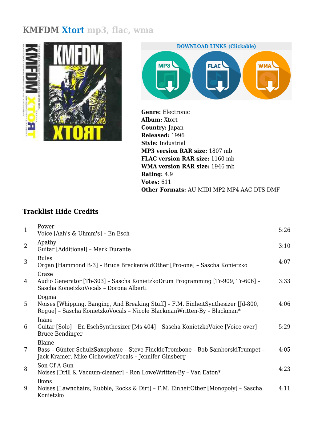 KMFDM Xtort Mp3, Flac, Wma