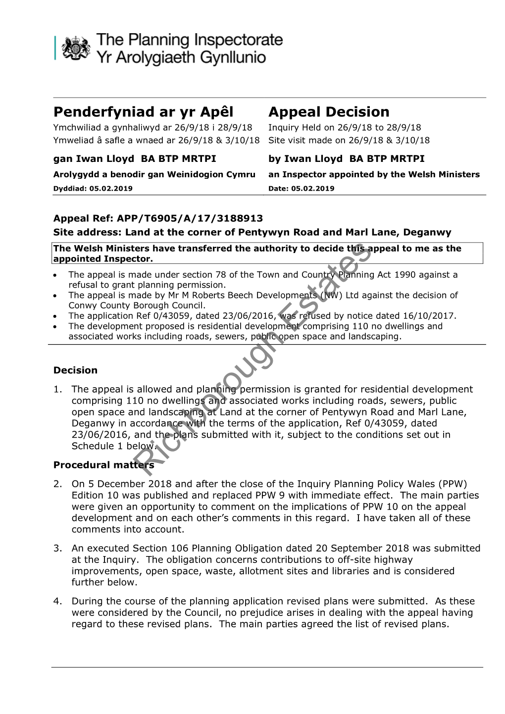 Penderfyniad Ar Yr Apêl Appeal Decision