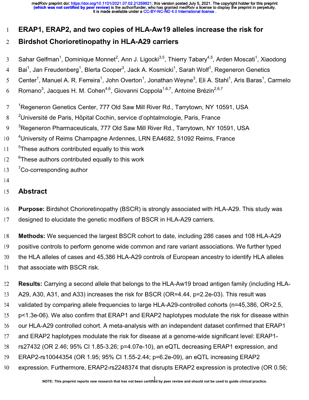 ERAP1, ERAP2, and Two Copies of HLA-Aw19 Alleles Increase the Risk for 2 Birdshot Chorioretinopathy in HLA-A29 Carriers