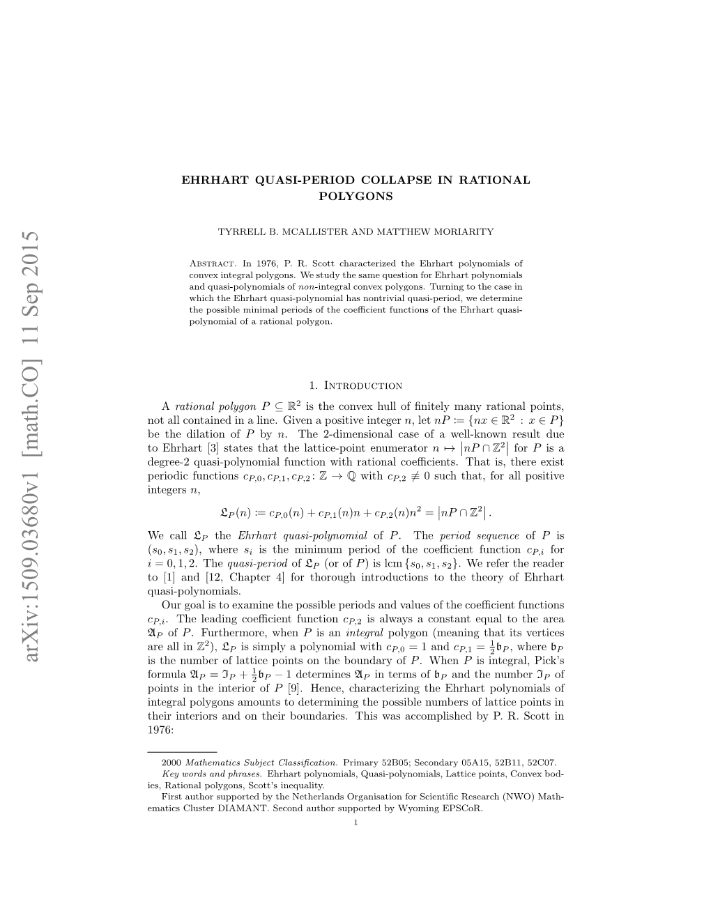 Arxiv:1509.03680V1 [Math.CO] 11 Sep 2015 Is the Number of Lattice Points on the Boundary of P